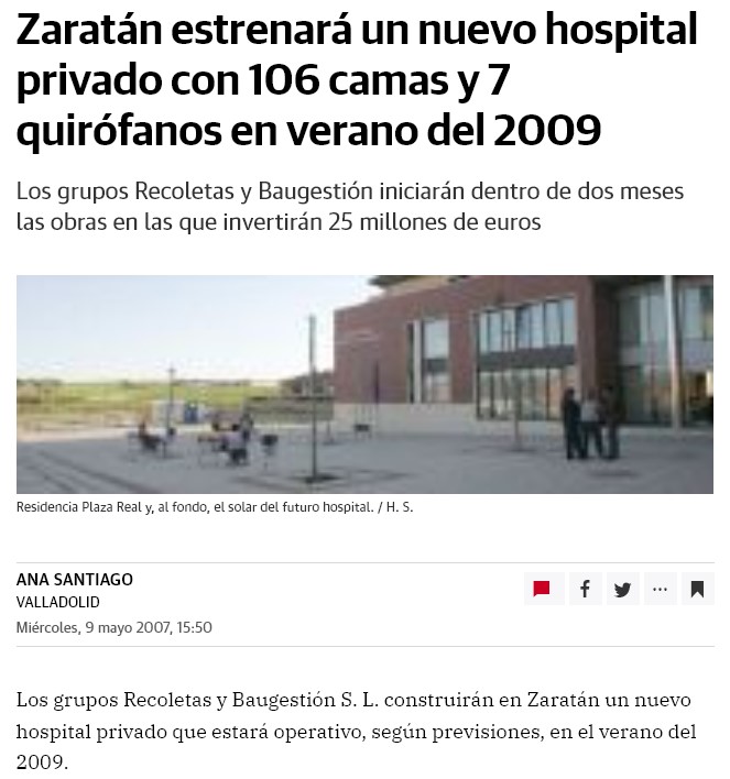 Zaratán estrenará un nuevo hospital privado con 106 camas y 7 quirófanos en verano de 2009